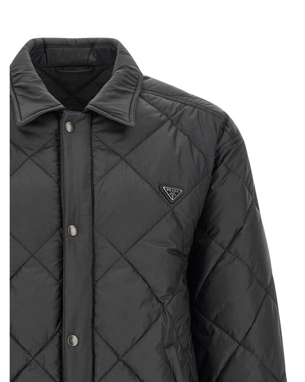 Prada Gray Logo Quilted Jacket for men