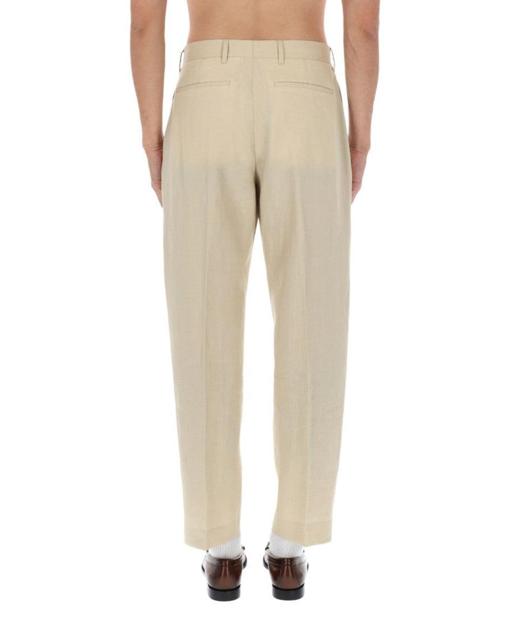 Paul Smith Natural Paul Smith Tailored Pleated Linen Trousers for men