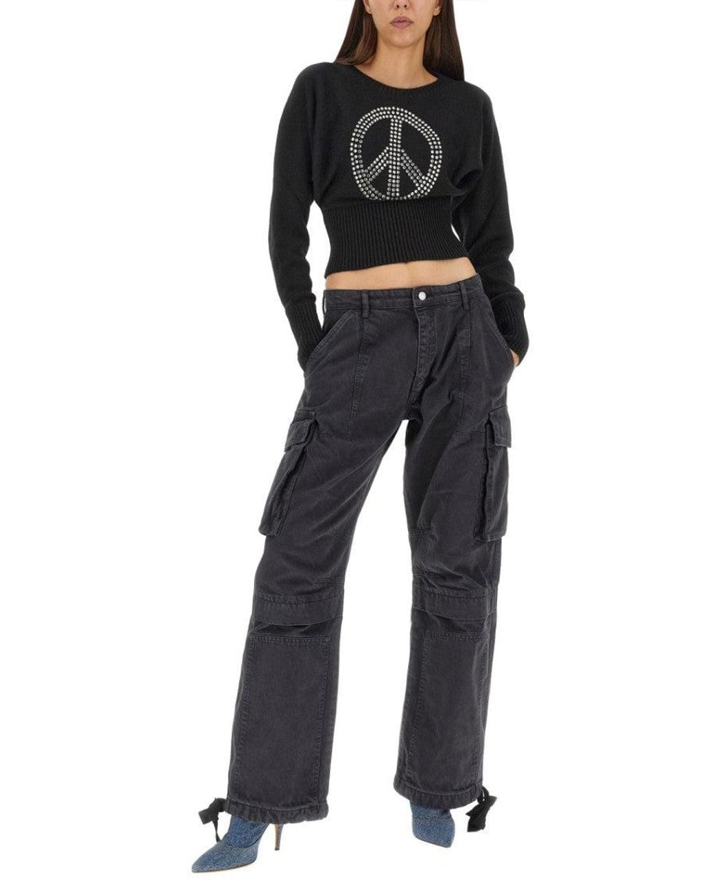 Moschino Black Embellished Round Neck Sweater