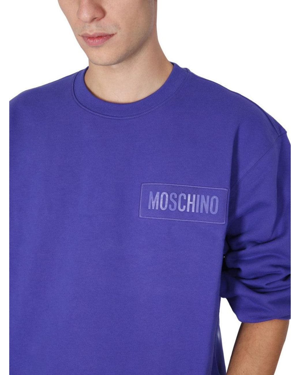 Moschino Blue Sweatshirt With Logo Patch Cotton Sweatshirts for men
