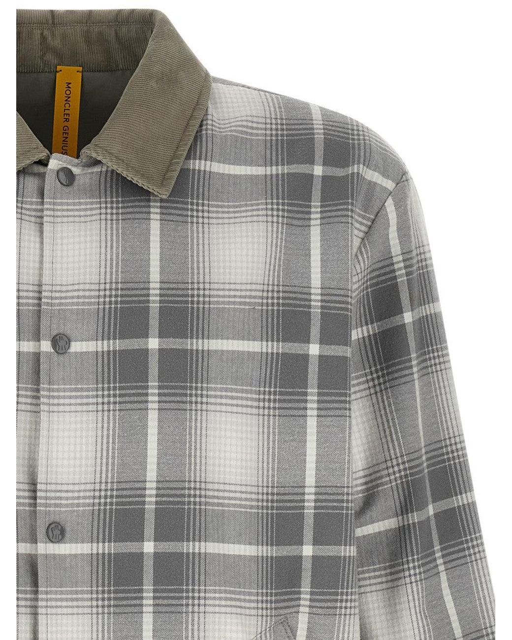 Moncler Gray Plaid Shirt Collar Jacket for men