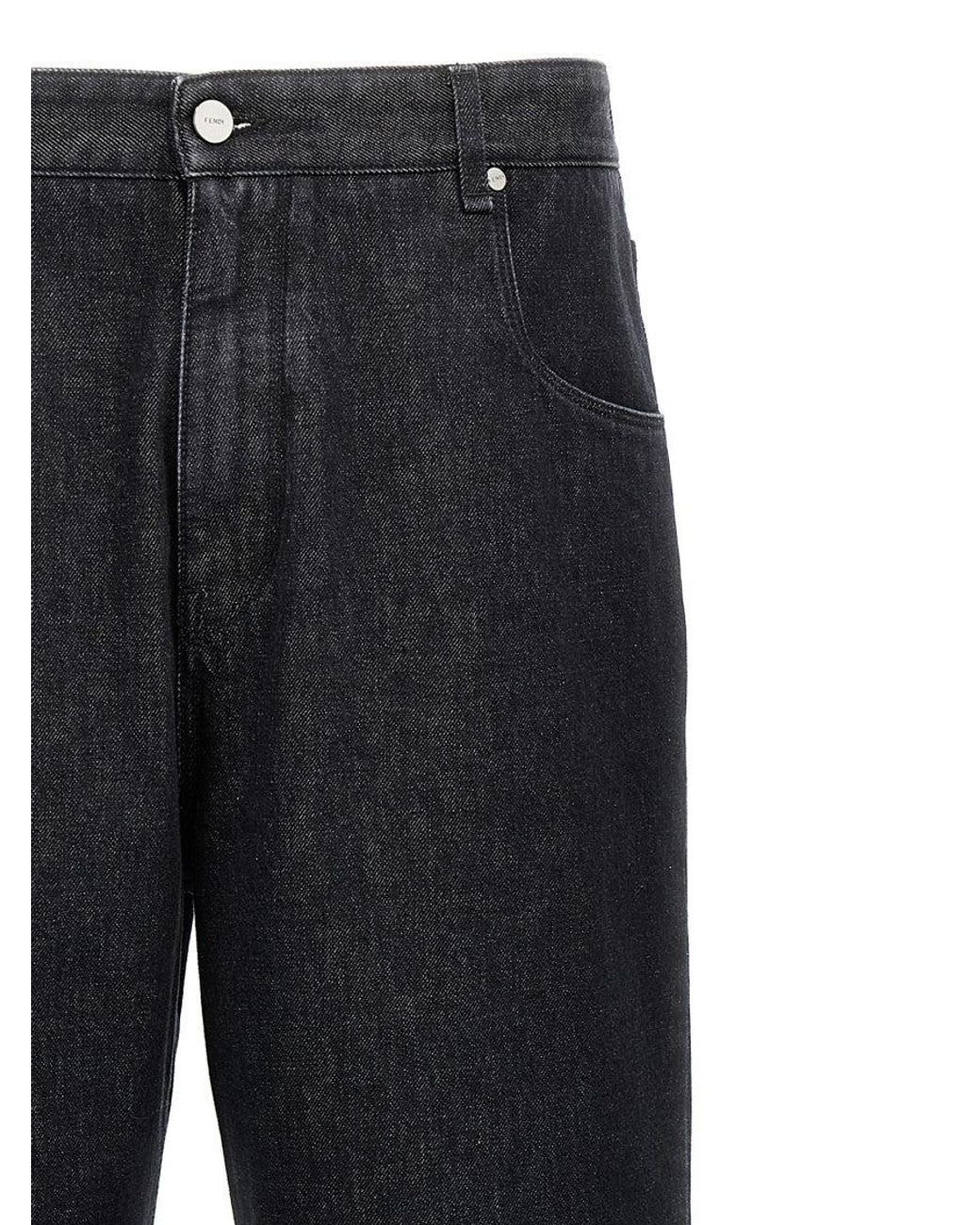 Fendi Blue Logo Straight Jeans for men
