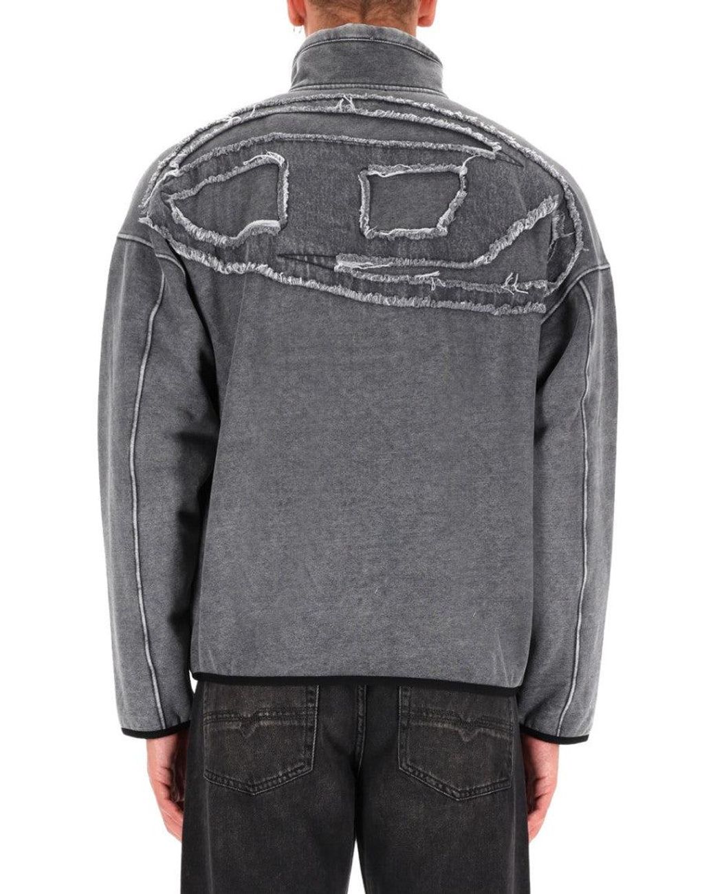 DIESEL Gray Logo Mock Collar Sweatshirt for men