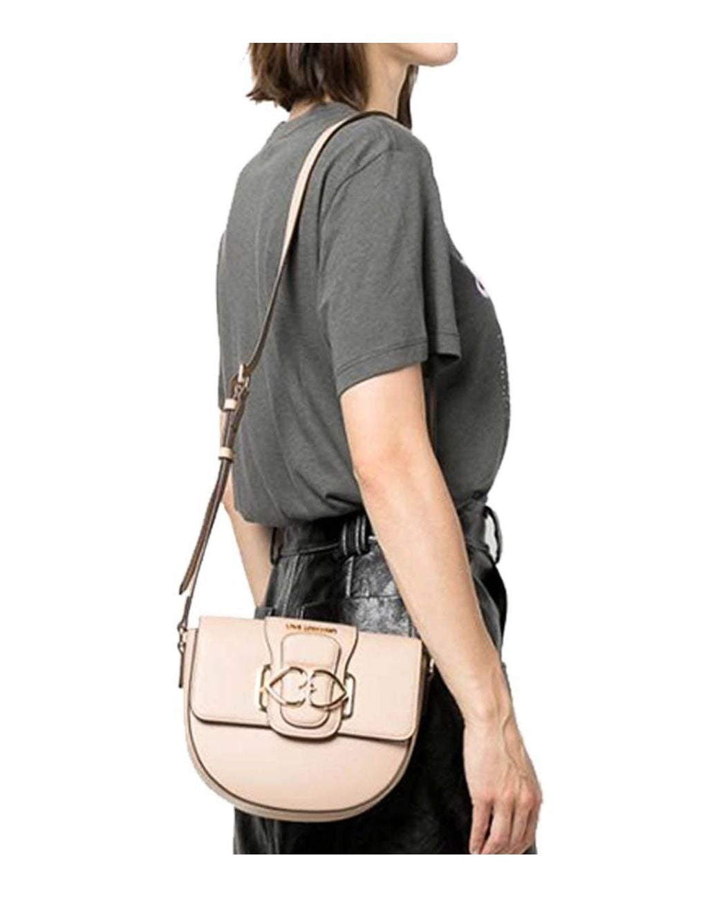 Love Moschino Pink Natural Heart Plaque Small Crossbody Bag