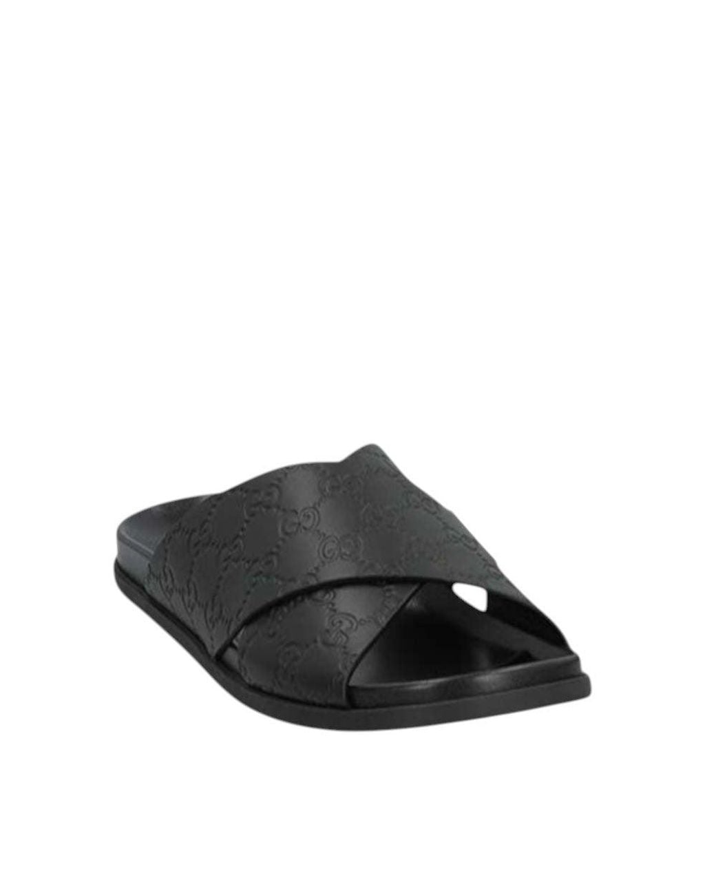Gucci Black Logo Leather Slides for men