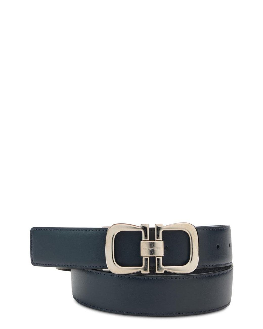 Ferragamo Blue Logo Buckle Belt for men