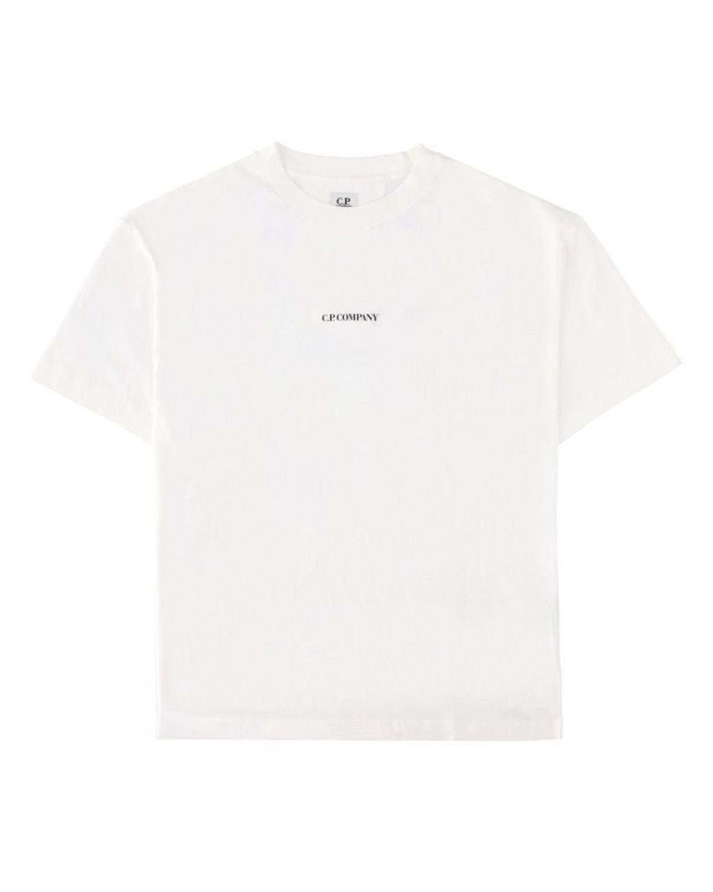 C P Company White Logo Crew Neck T-Shirt for men