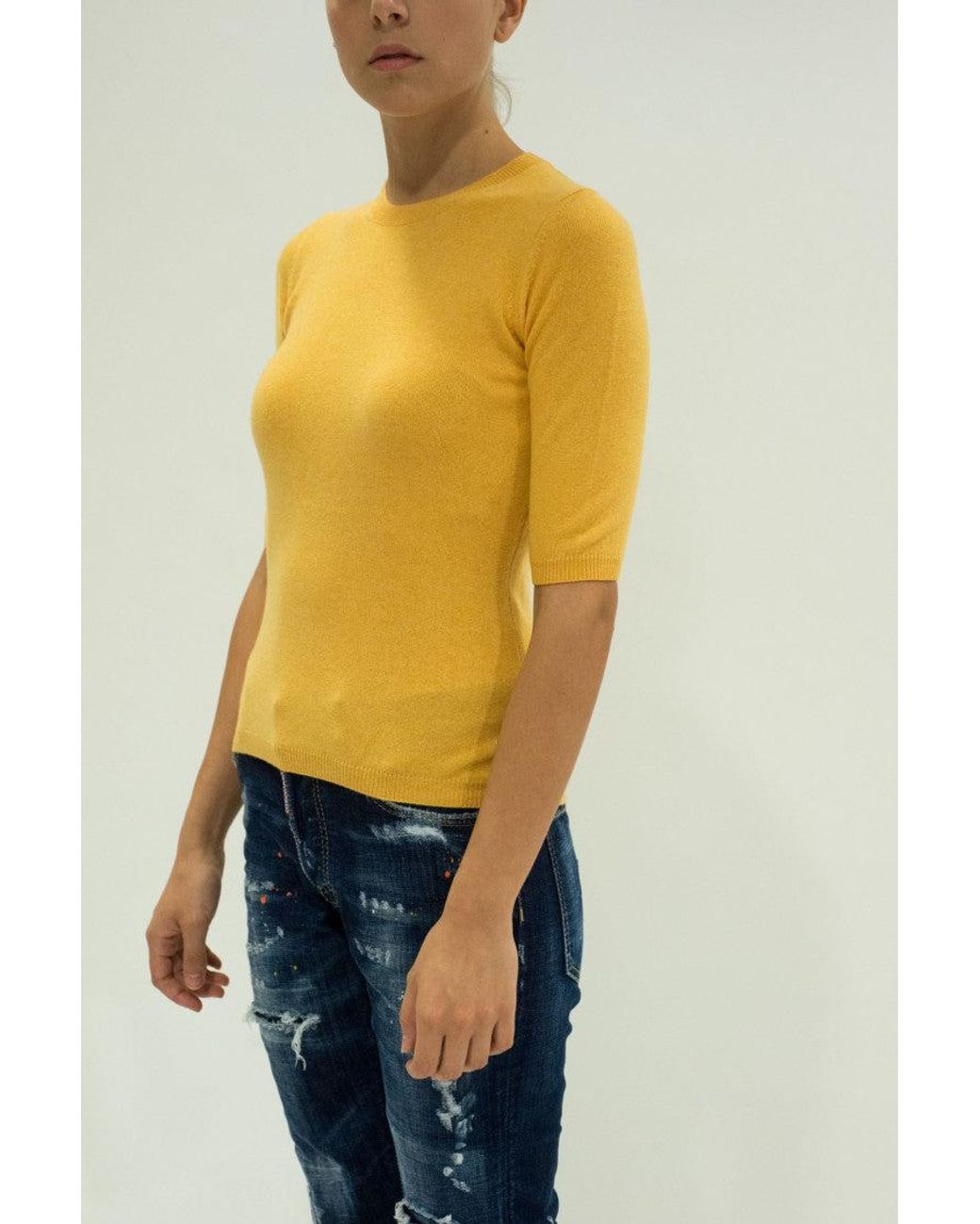 LA ROSE Yellow 3/4 Cashmere Top