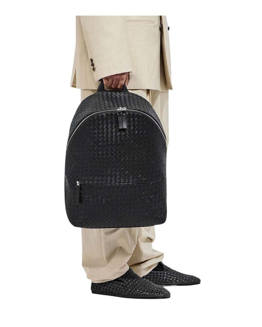 Bottega Veneta Black Intrecciato 1975 Large Backpack for men