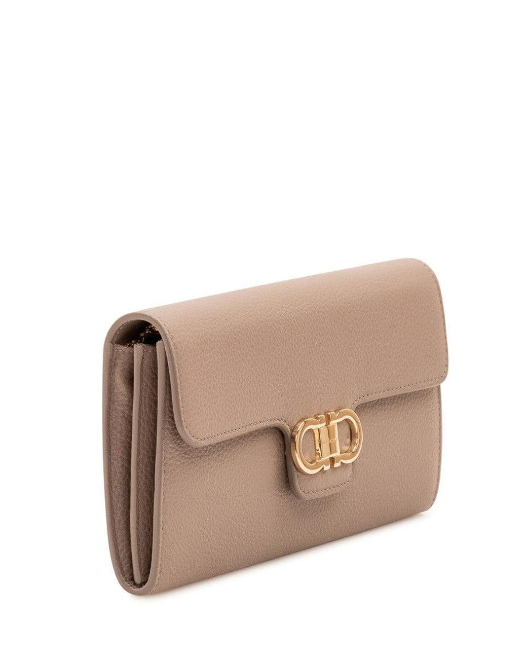 Ferragamo Brown Taupe Gancini Clutch