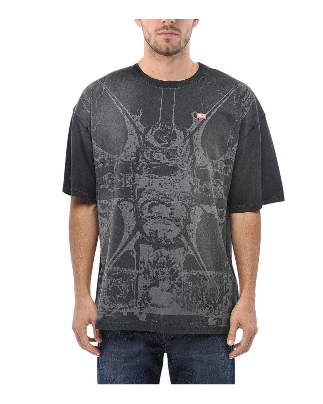 DIESEL Gray Relaxed Printed T-Shirt for men