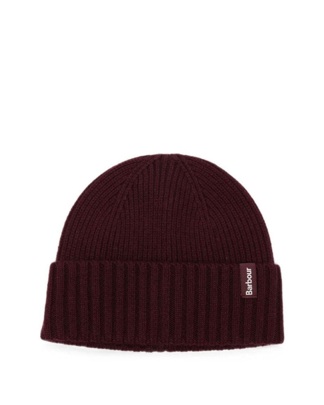 Barbour Red Wine Logo Beanie Cap for men