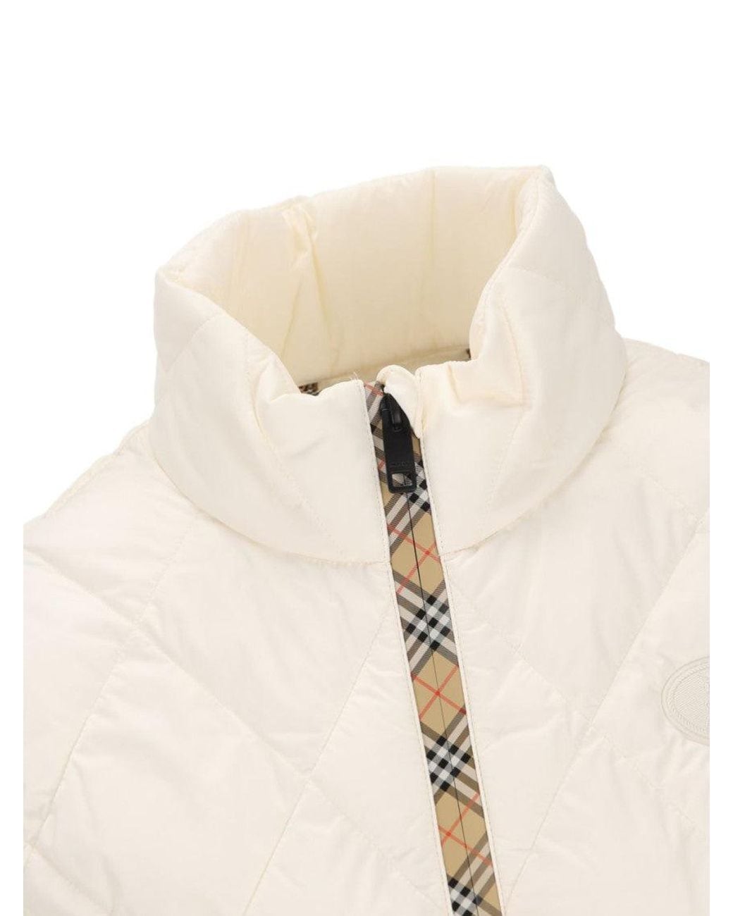 Burberry White Quilted Mock Collar Jacket