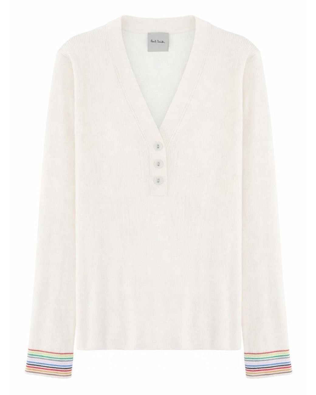 Paul Smith White Solid V Neck Sweater