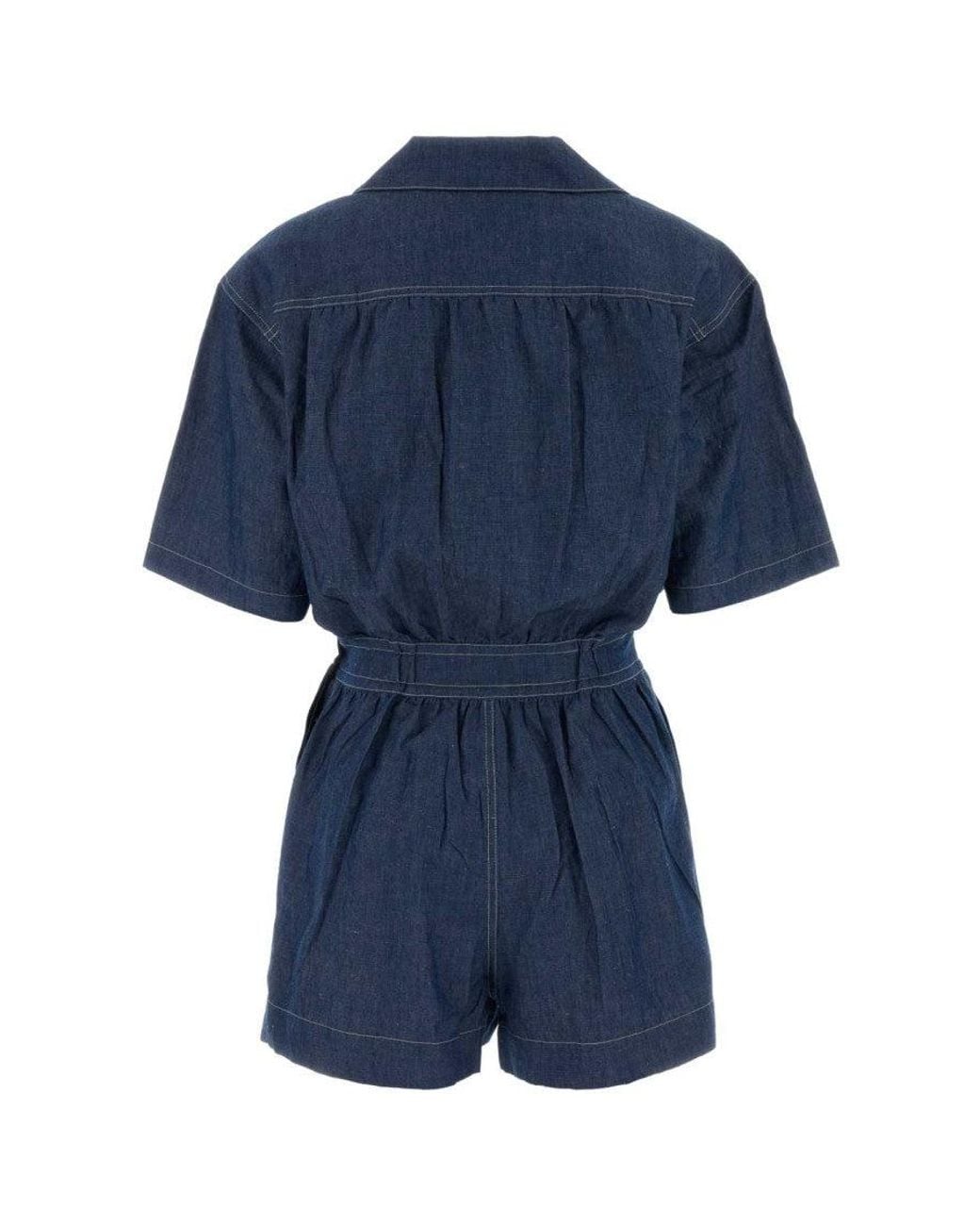 Prada Blue Cotton Shorts Jumpsuit