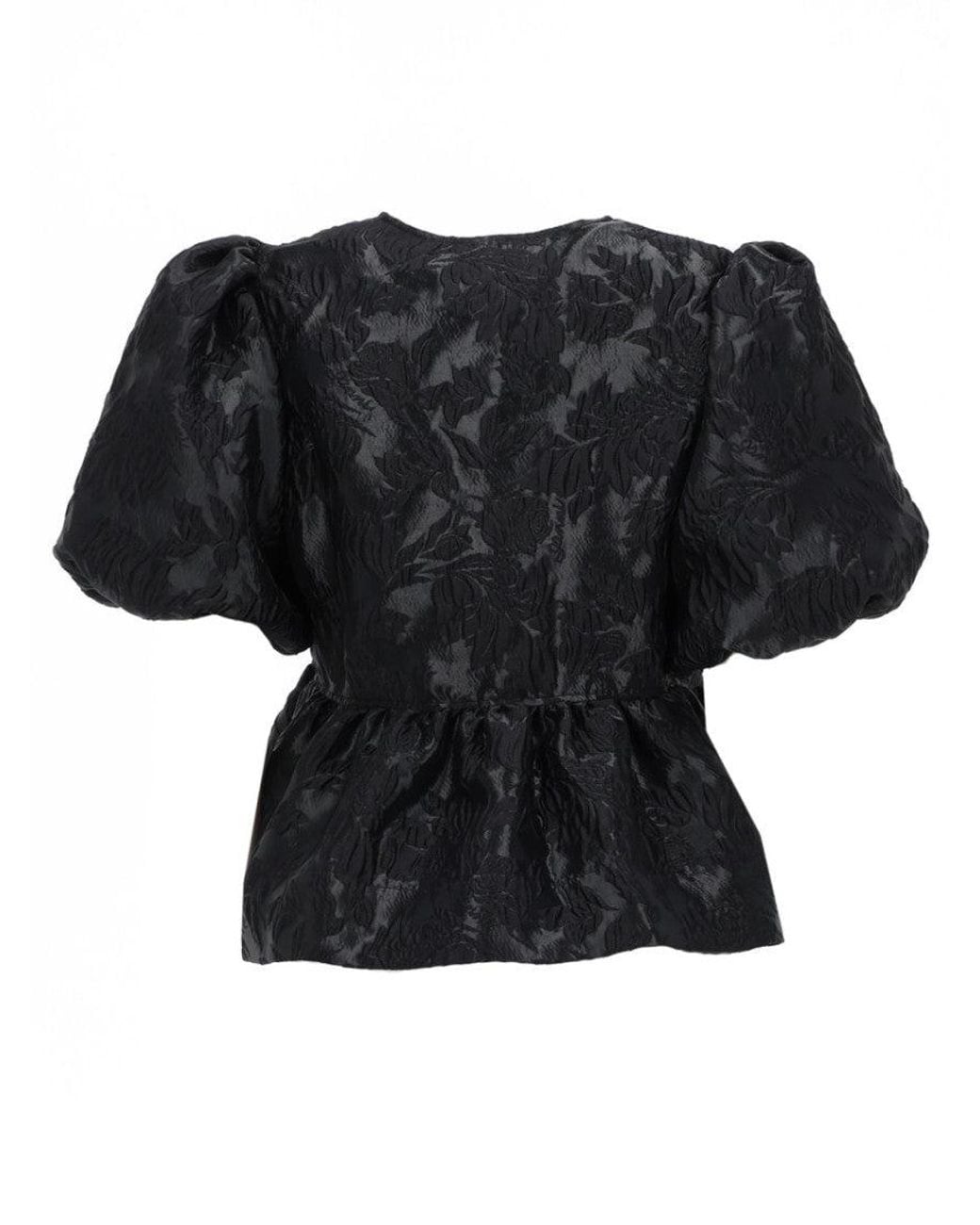 Ganni Black Textured Round Neck Top