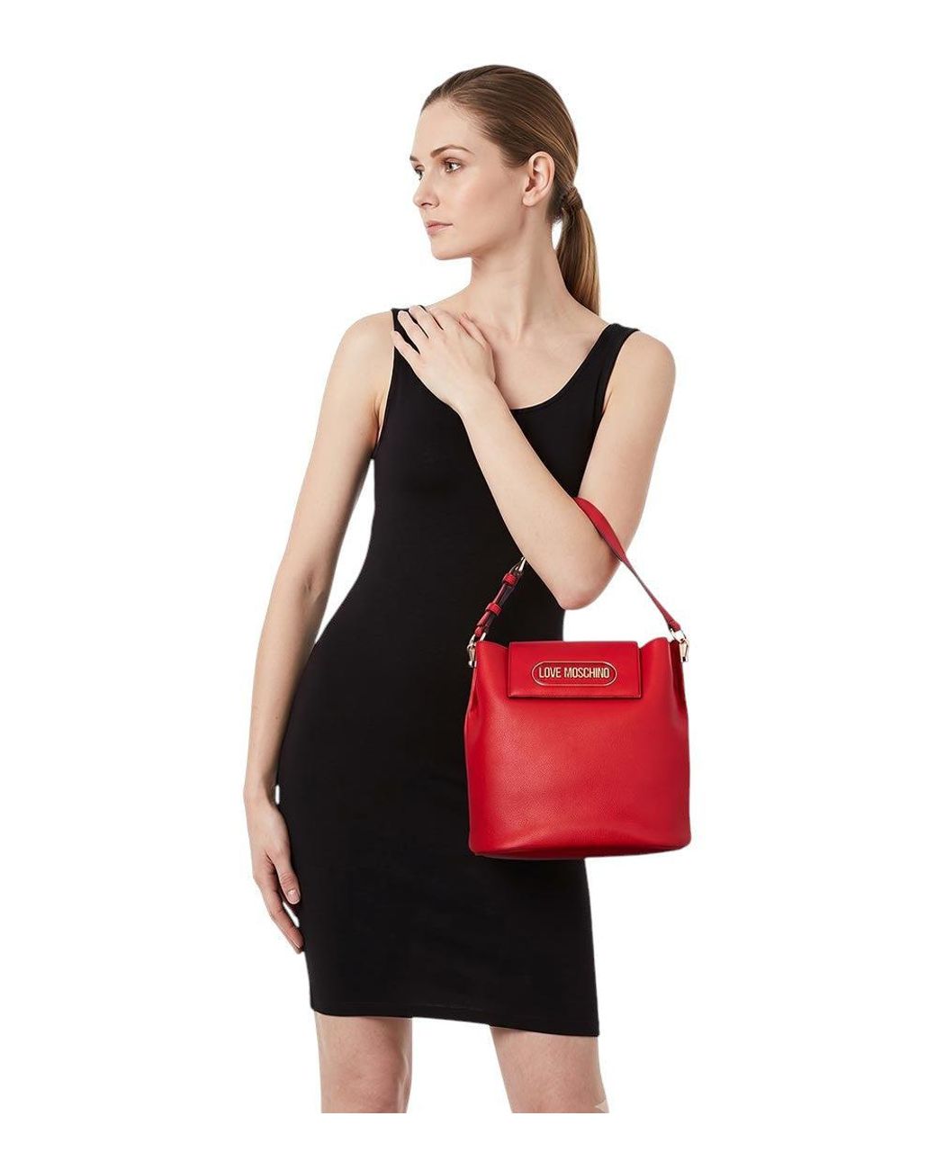 Love Moschino Red Logo Small Bucket Bag