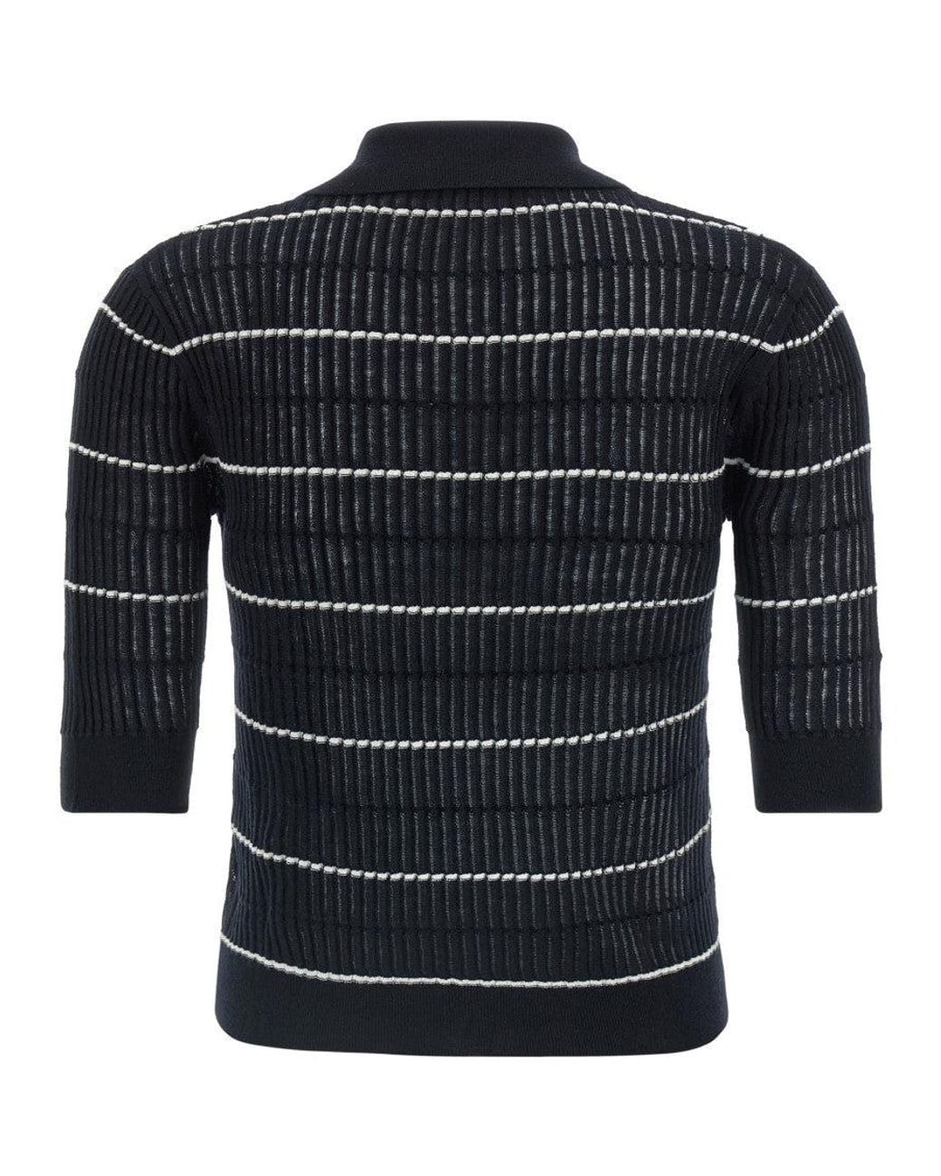 Max Mara Black Shirt Collar Striped Polo