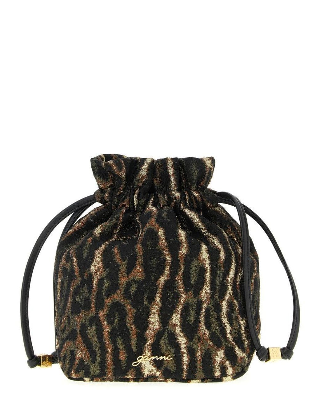 Ganni Black Leopard Print Bou Clutch
