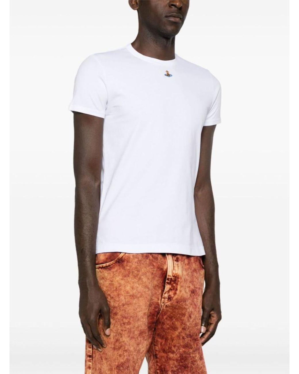 Vivienne Westwood White Crewneck Logo Embroidery T-Shirt for men