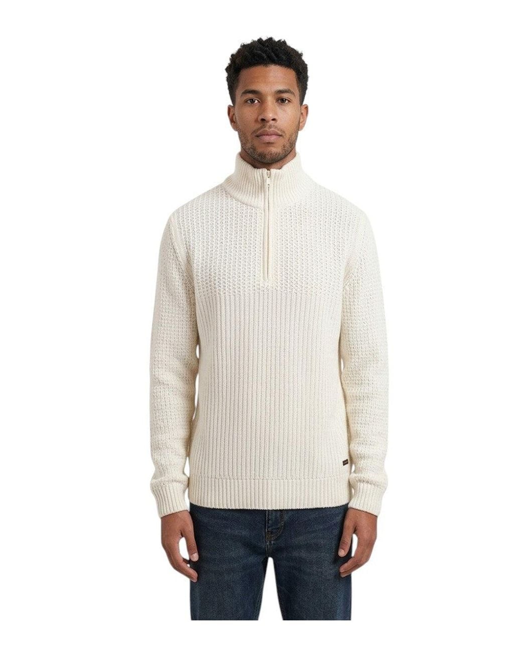 Boss White Half Zip Sweater for men