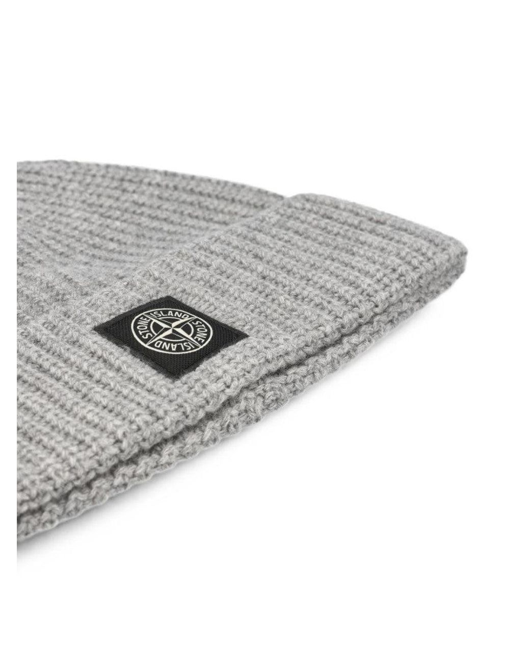 Stone Island Gray Knitted Beanie Cap for men