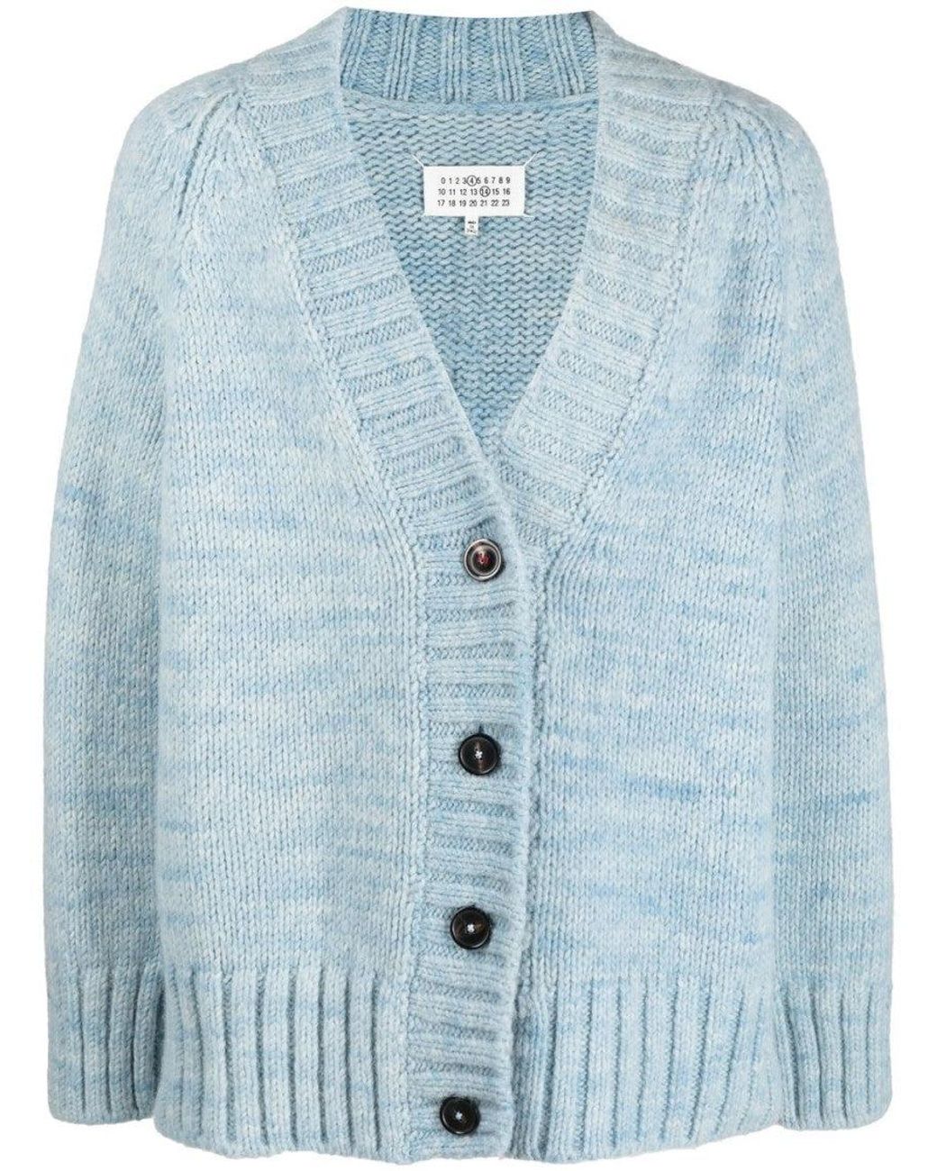Maison Margiela Blue V-Neck Wool Cardigan