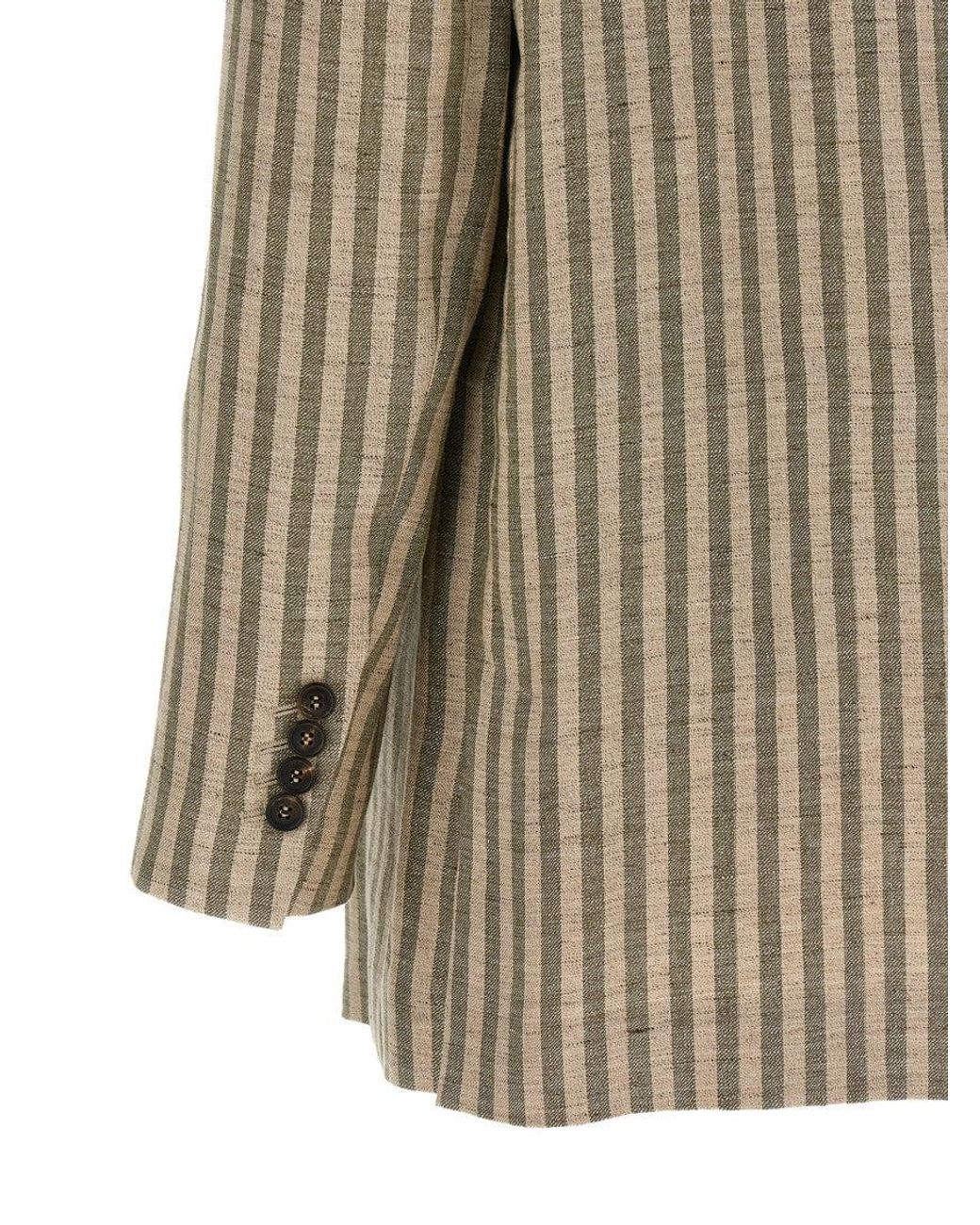 Brunello Cucinelli Green Stripes Notched Lapel Blazer
