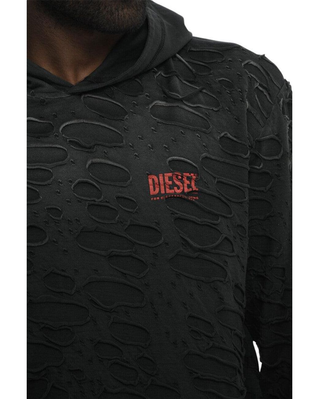 DIESEL Black Distressed Logo Hoodie for men