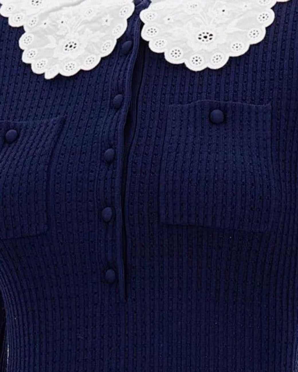 Self-Portrait Blue Woven Shirt Collar Mini Dress
