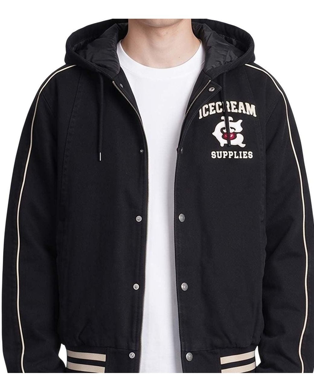 ICECREAM Black Hooded Bomber Jacket for men
