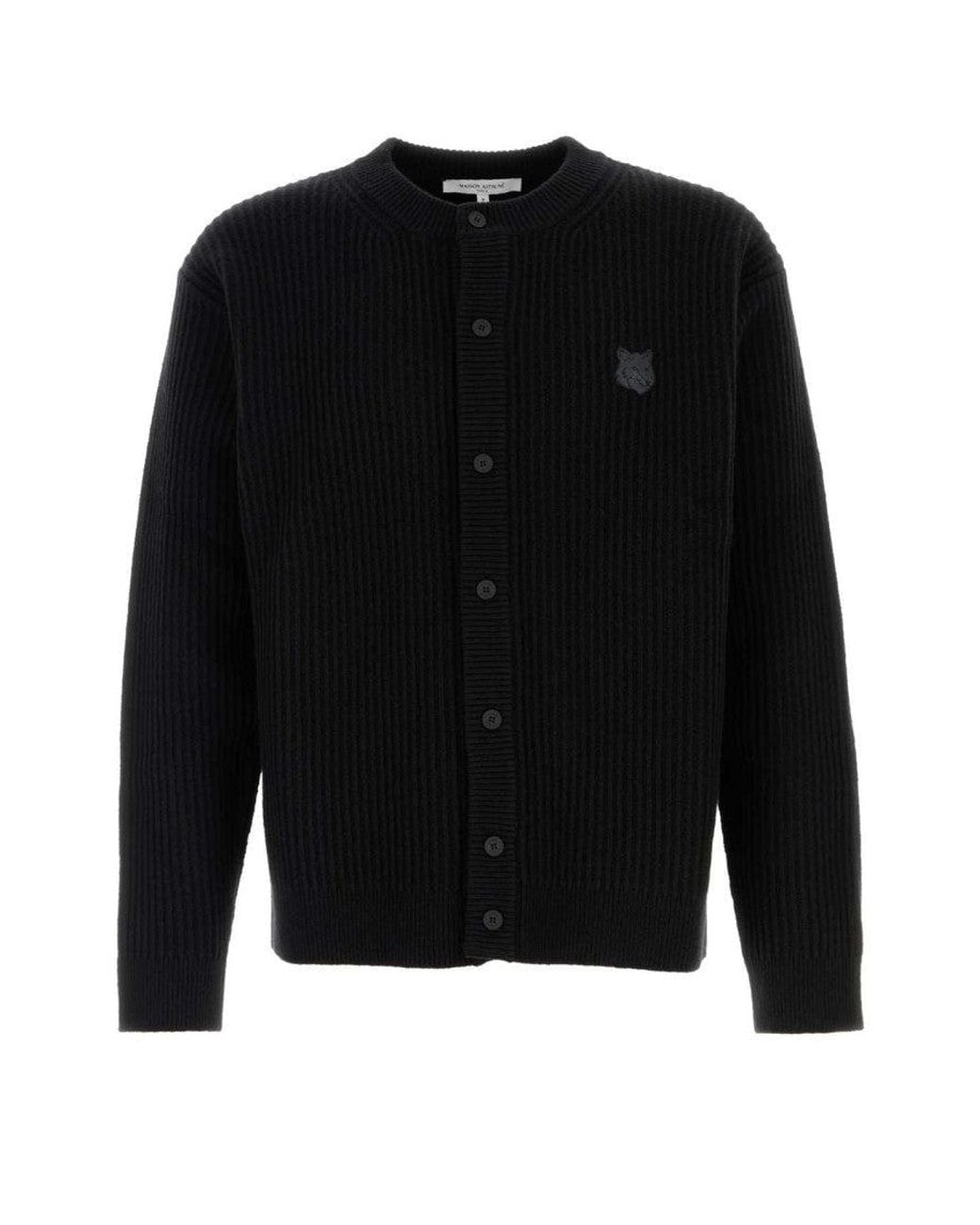 Maison Kitsuné Black Round Neck Logo Cardigan for men