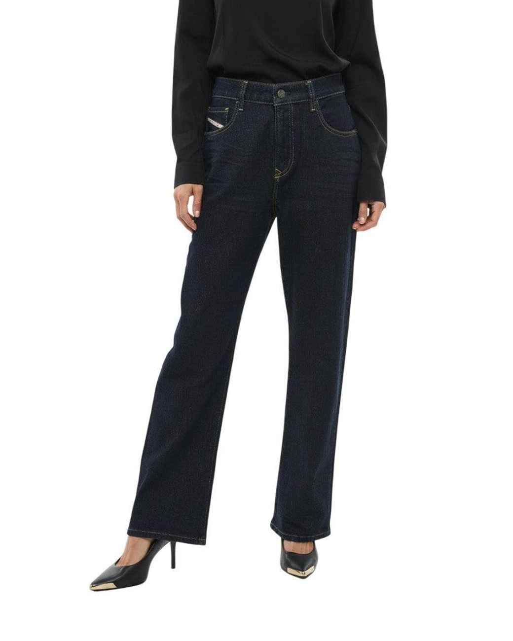 DIESEL Black Straight Mid Rise Jeans