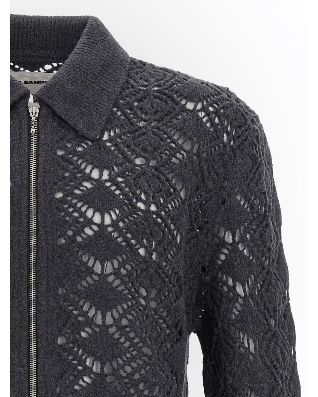 Jil Sander Black Openwork Wool Cardigan for men