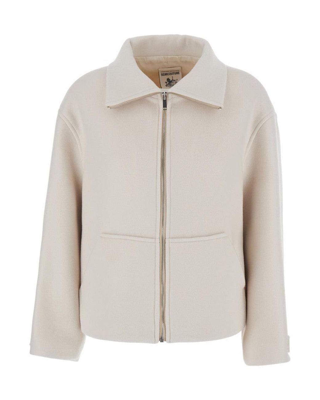 Semicouture White Solid Shirt Collar Jacket