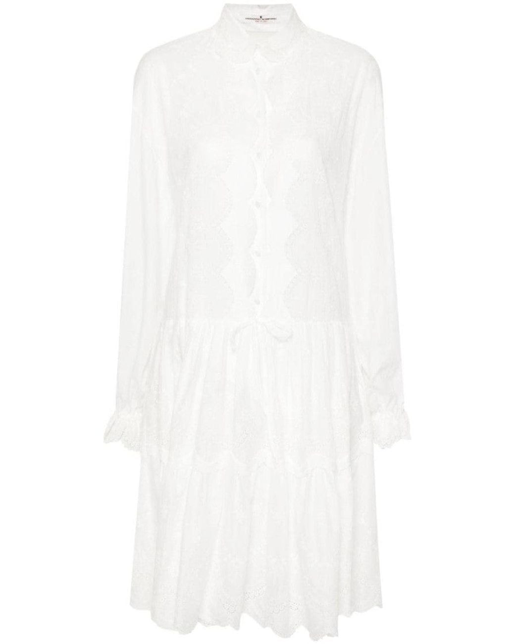 Ermanno Scervino White Embroidered Shirt Dress
