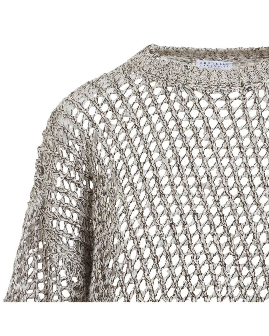 Brunello Cucinelli Gray Knitted Crew Neck Sweater