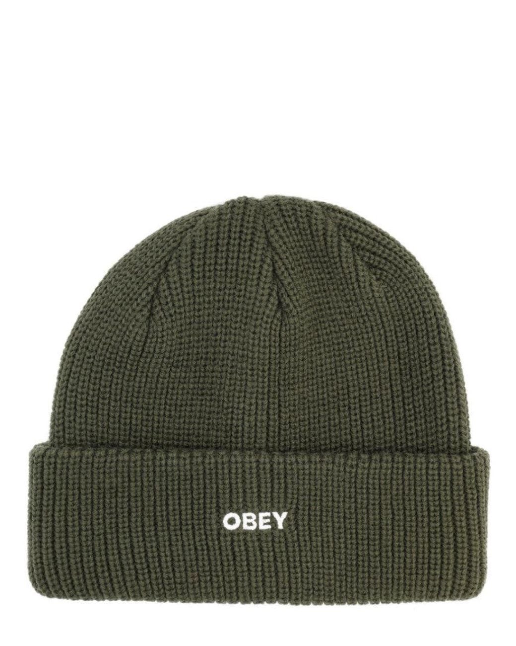 Obey Green Logo Knitted Beanie Hat for men