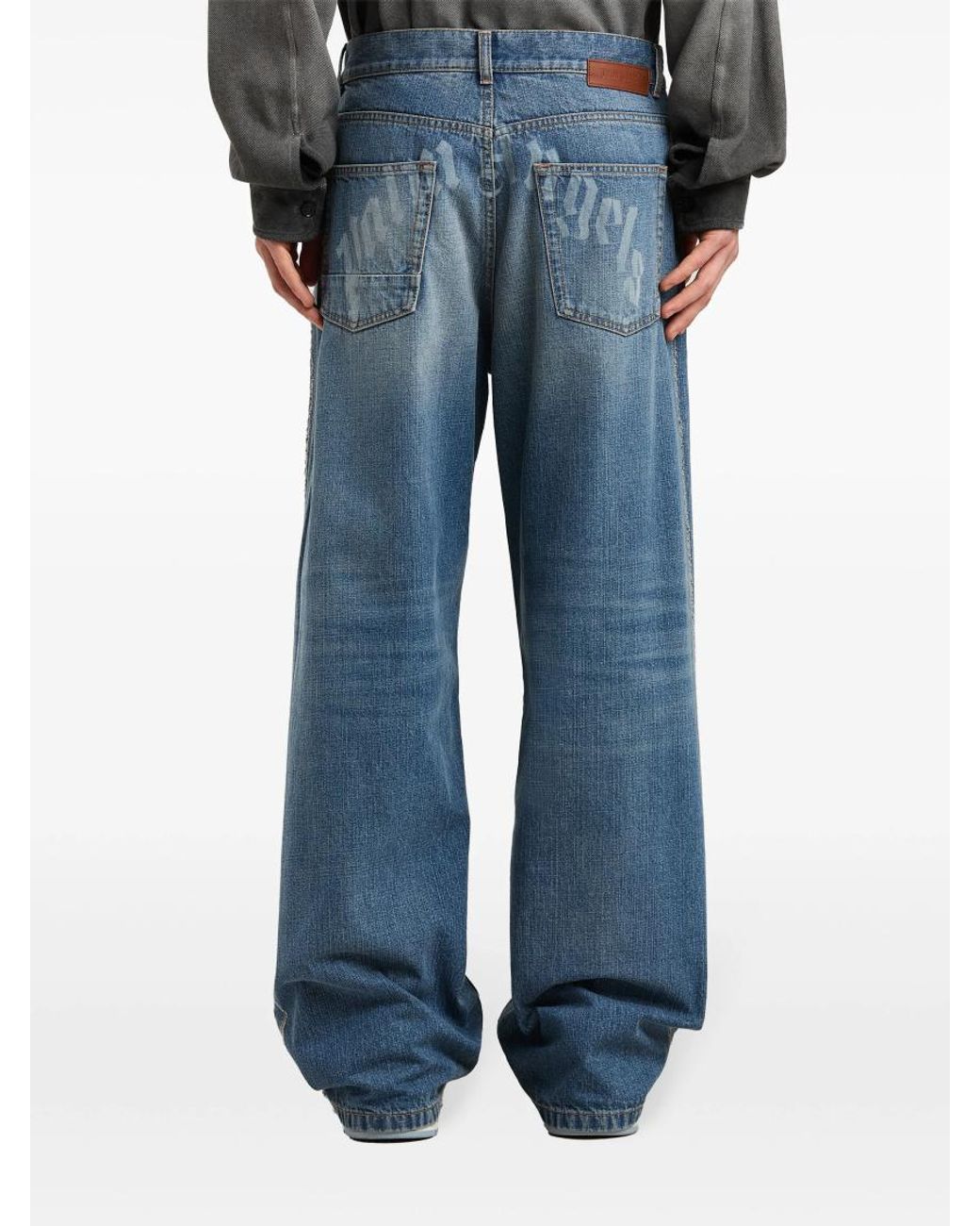 Palm Angels Blue Curved Logo Loose-Fit 5 Pockets Jeans for men