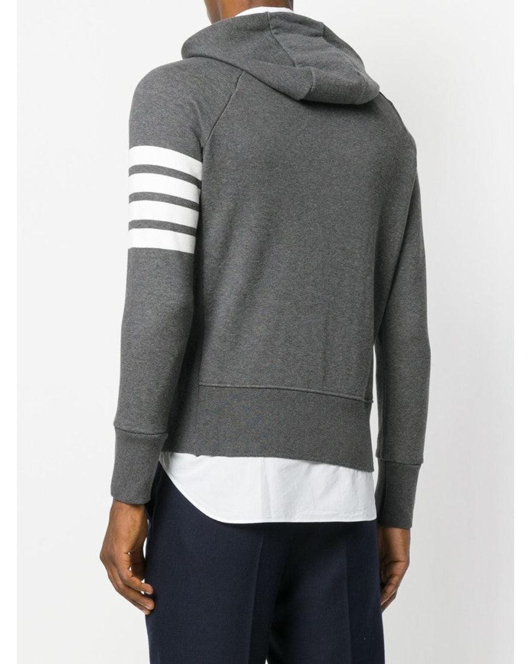 Thom Browne Gray Logo Stripes Hoodie for men