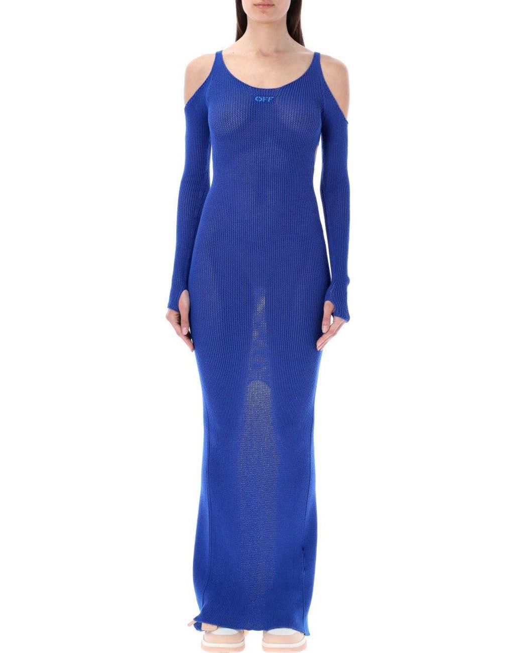 Off-White c/o Virgil Abloh Blue Cut-Out Net Long Dress