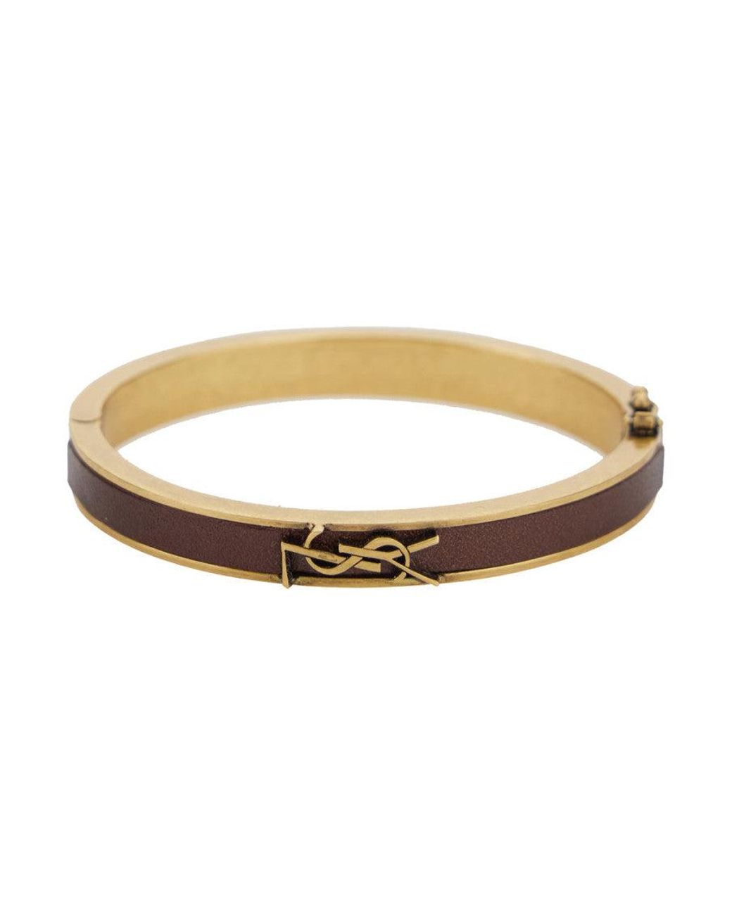 Saint Laurent Metallic Ysl Leather Bracelet