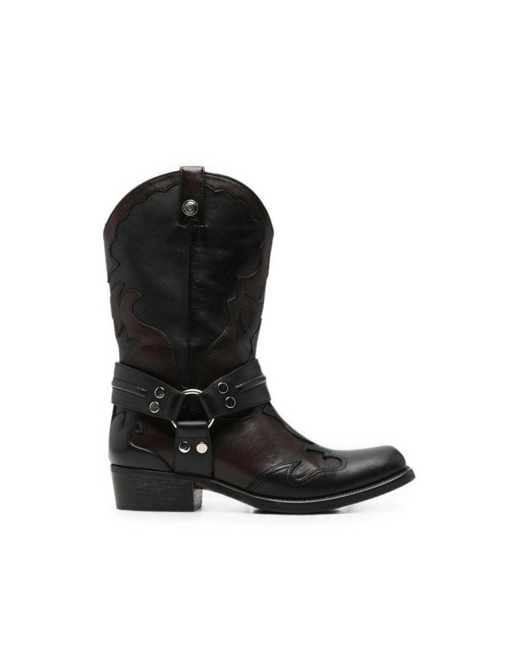 Versace Black Embroidered Texan Boots