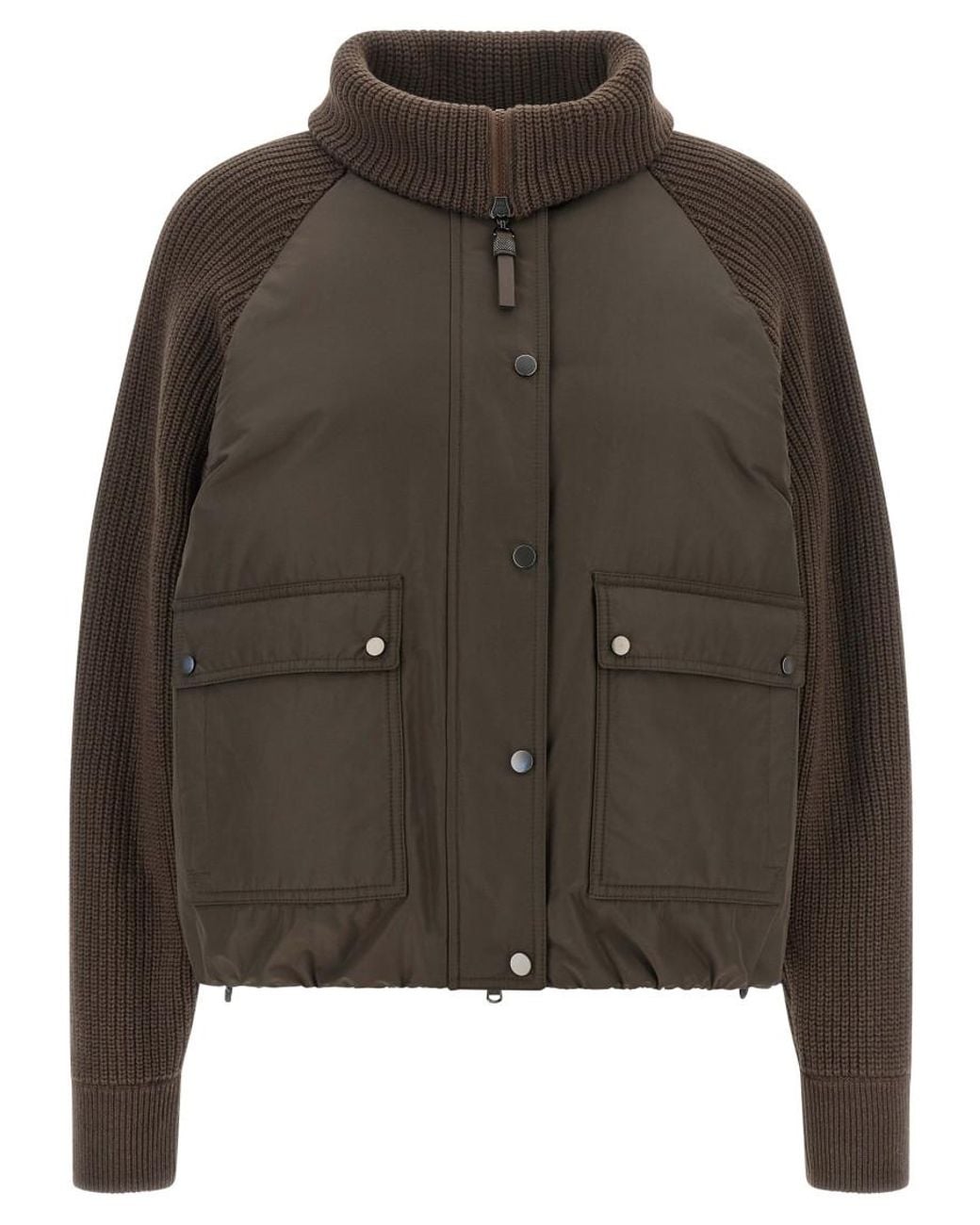 Brunello Cucinelli Green Solid Mock Collar Jacket