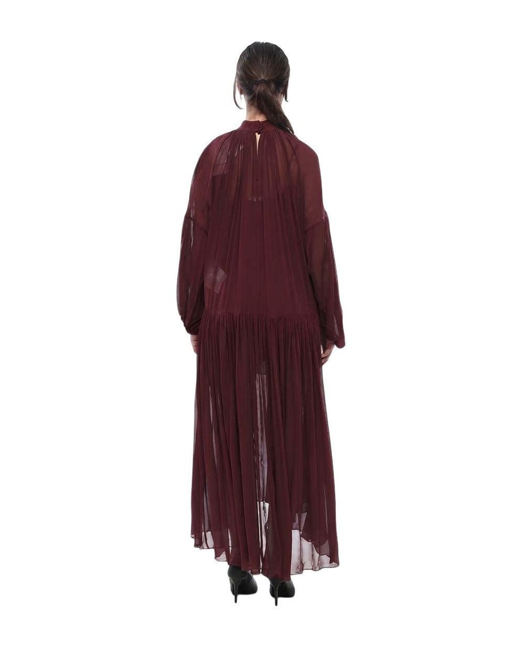 Stella McCartney Red Pleated Mock Collar Maxi Dress