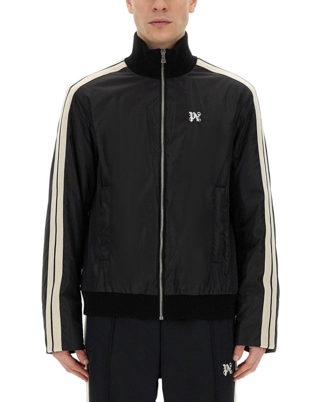Palm Angels Black Stripes Mock Collar Sweatshirt for men