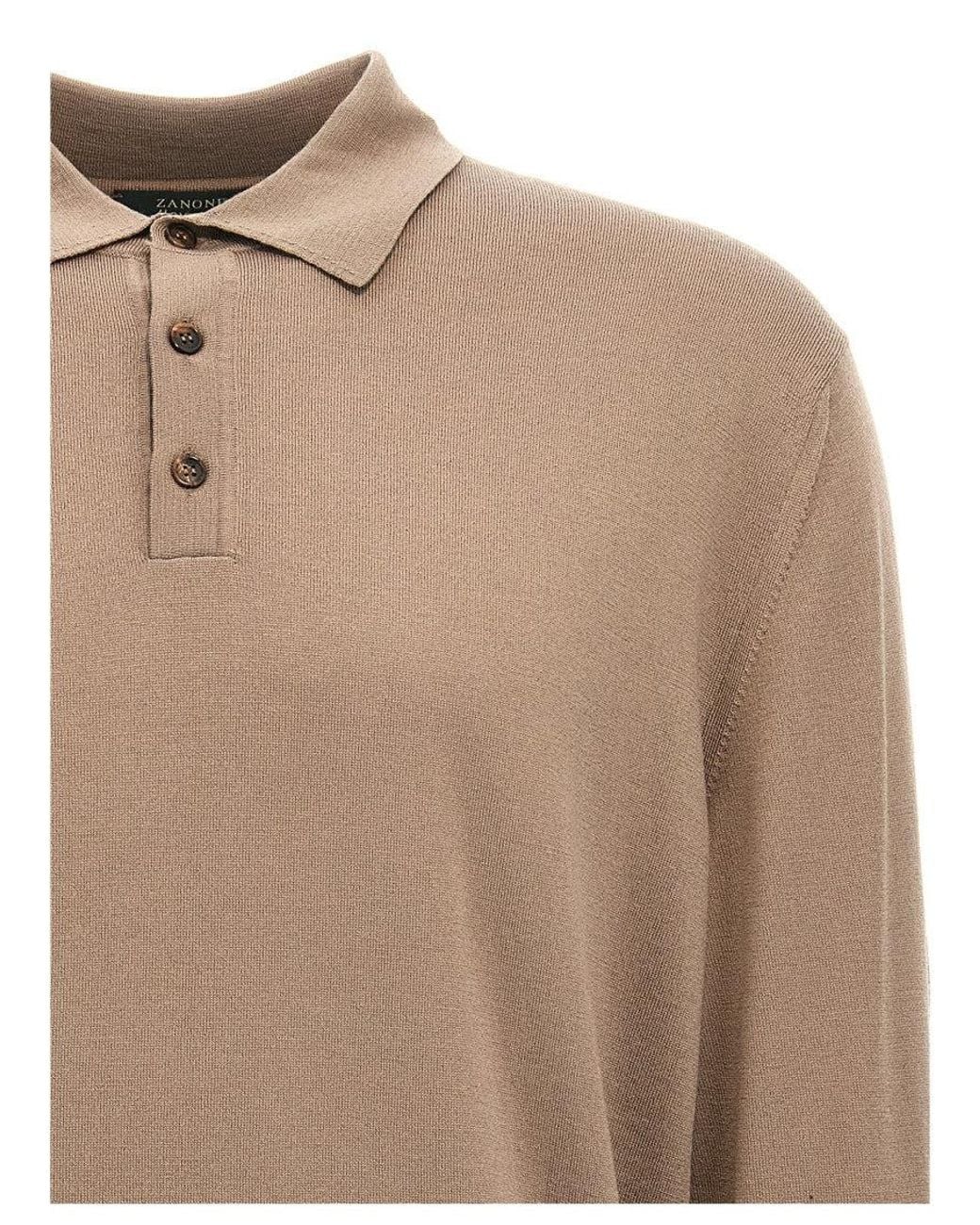 Zanone Brown Solid Wool Polo Shirt for men