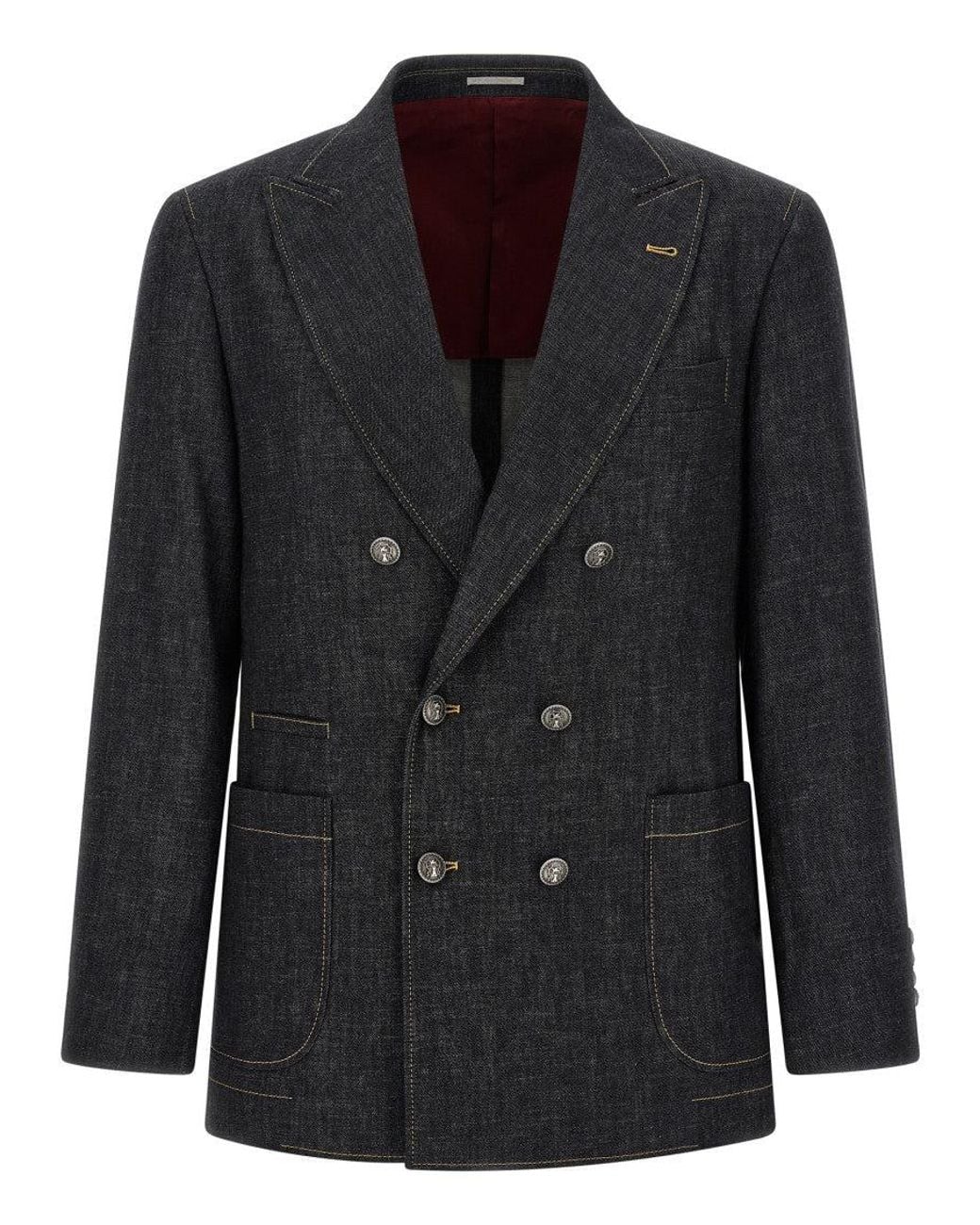Brunello Cucinelli Black Dark Peaked Lapel Blazer for men
