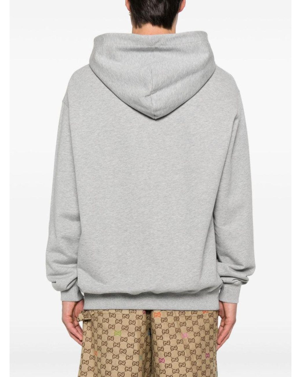 Gucci Gray Logo Cotton Hoodie for men