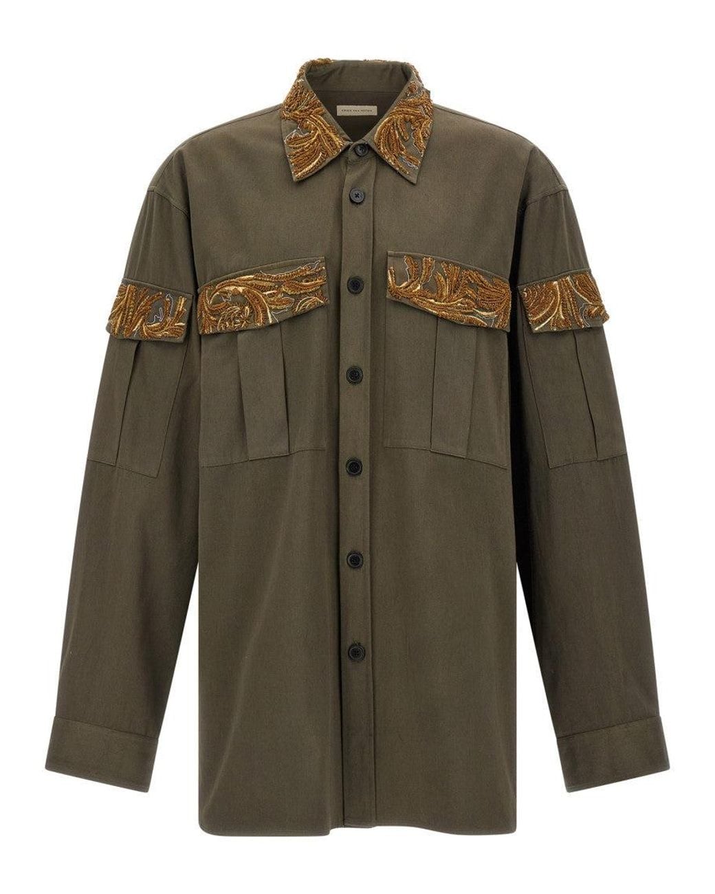 Dries Van Noten Green Crowsey Embroidered Shirt for men